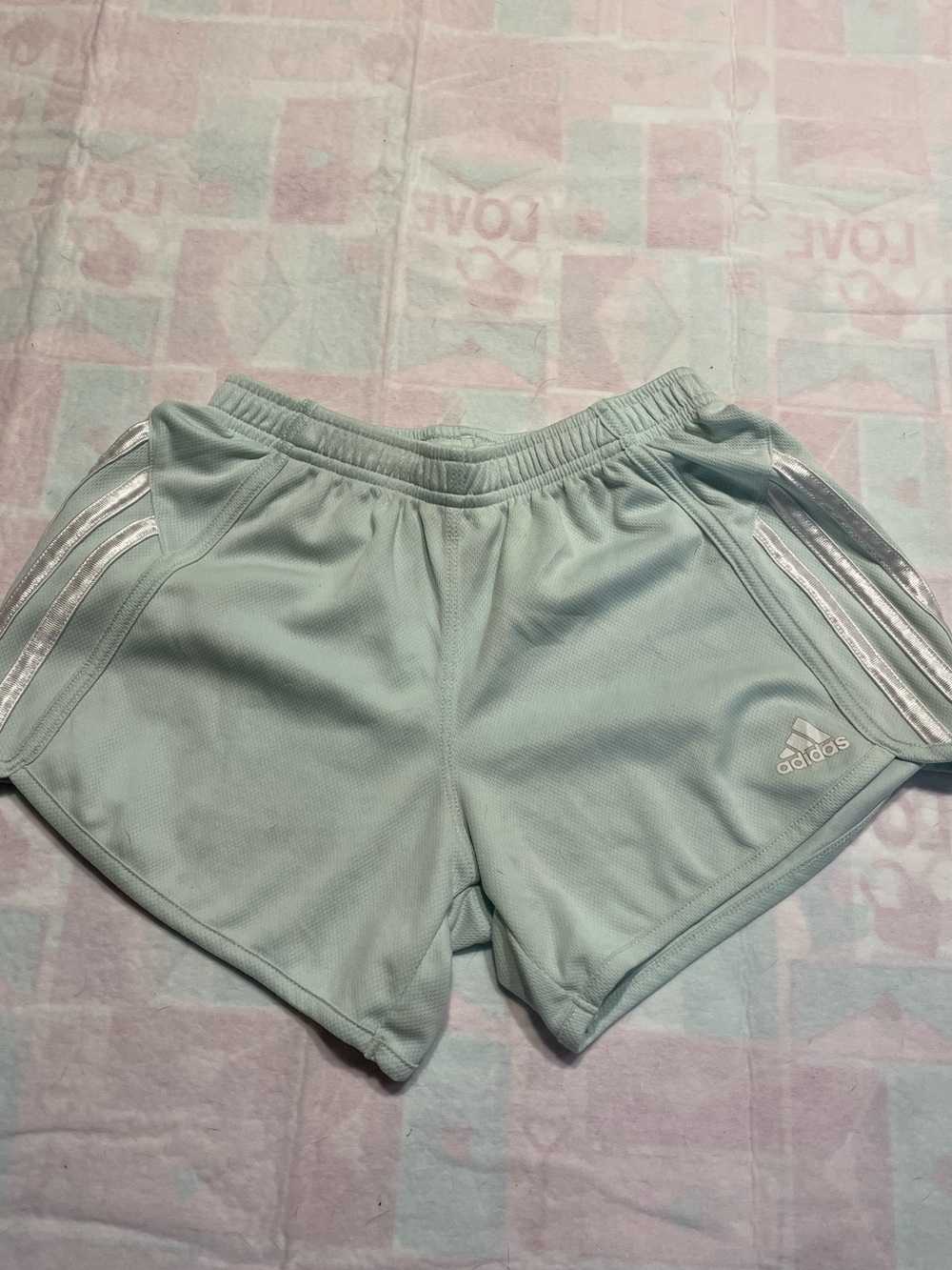 Adidas Girls Light Mint Athletic Shorts With White Stripes